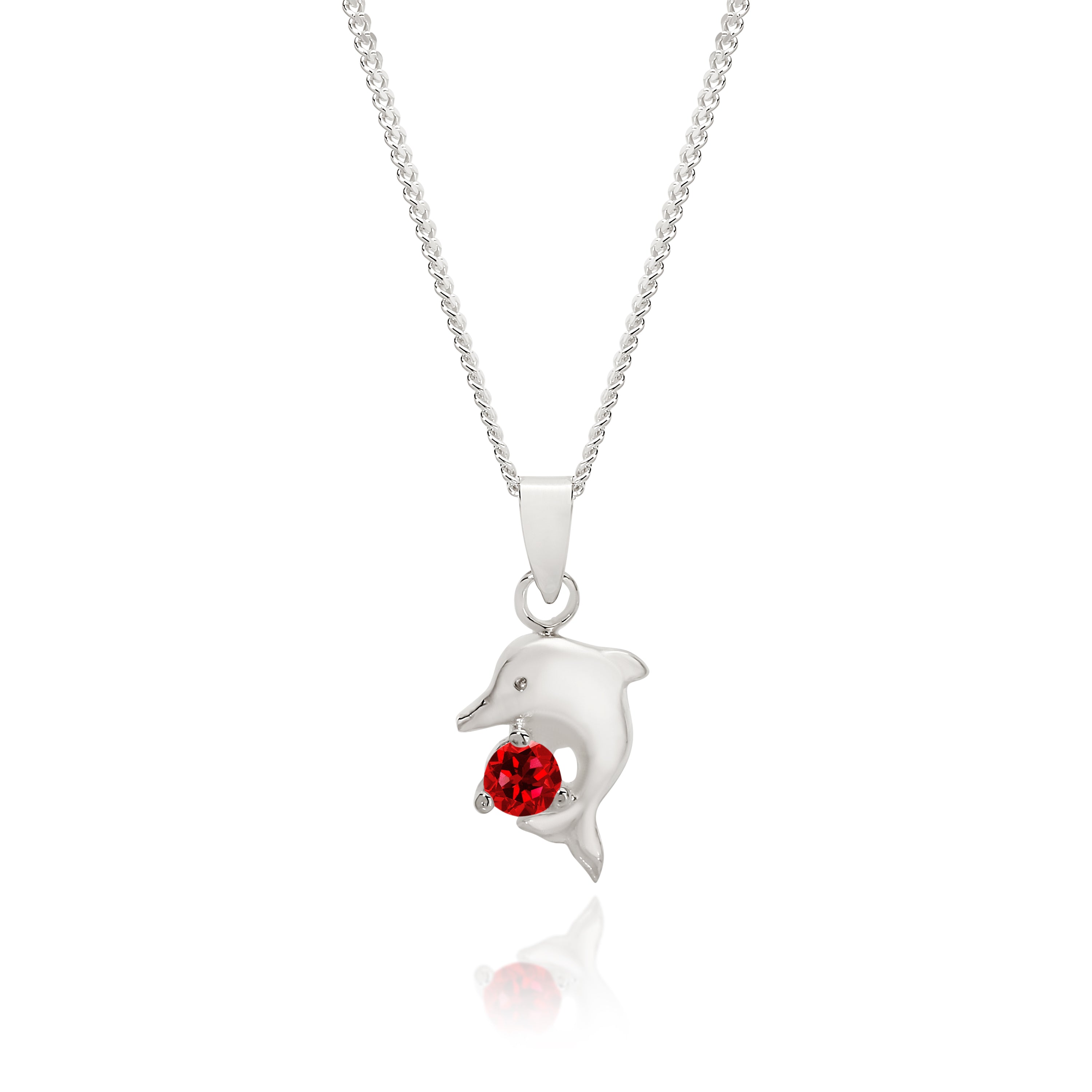 Silver red cubic zirconia dolphin pendant