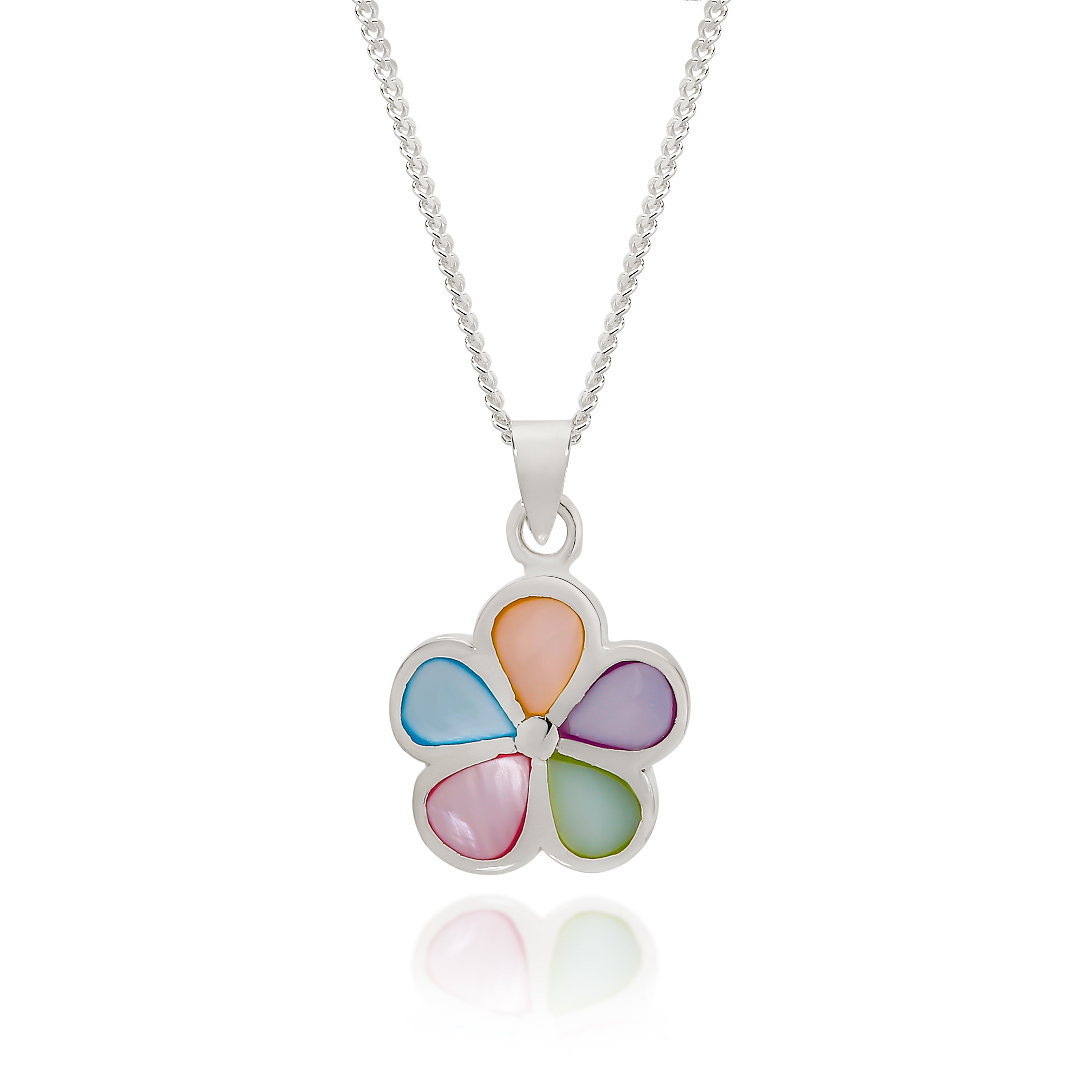 Silver rainbow flower pendant