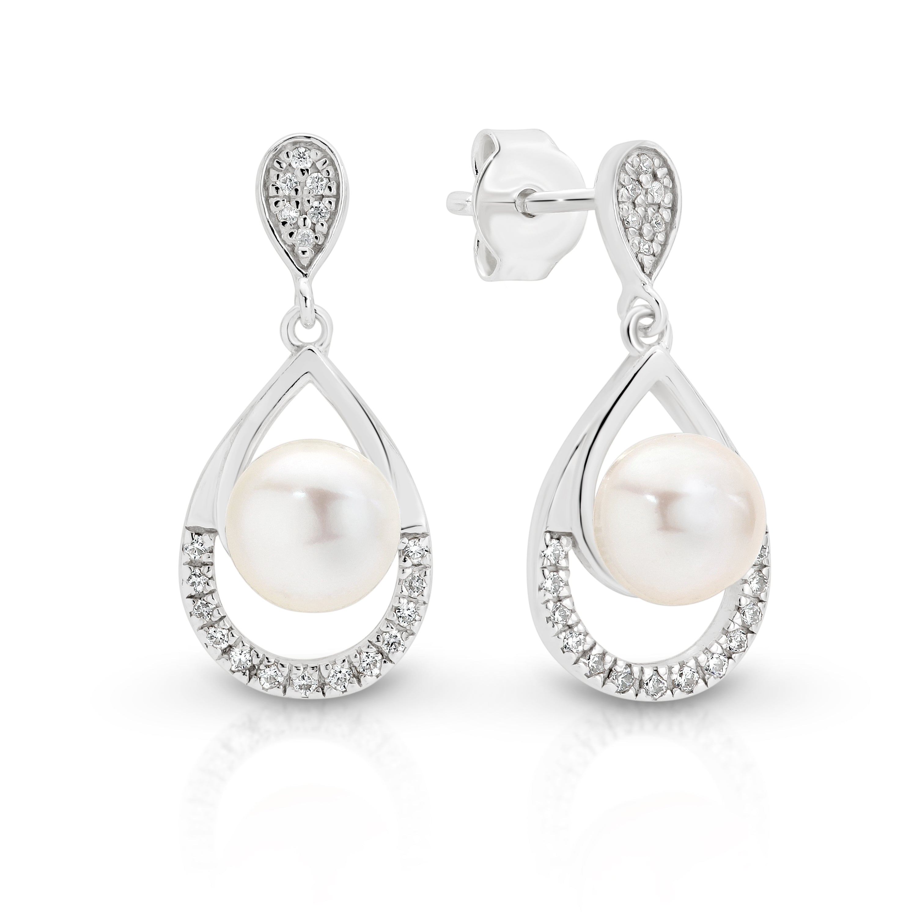 Silver pearl & cubic zirconia earrings