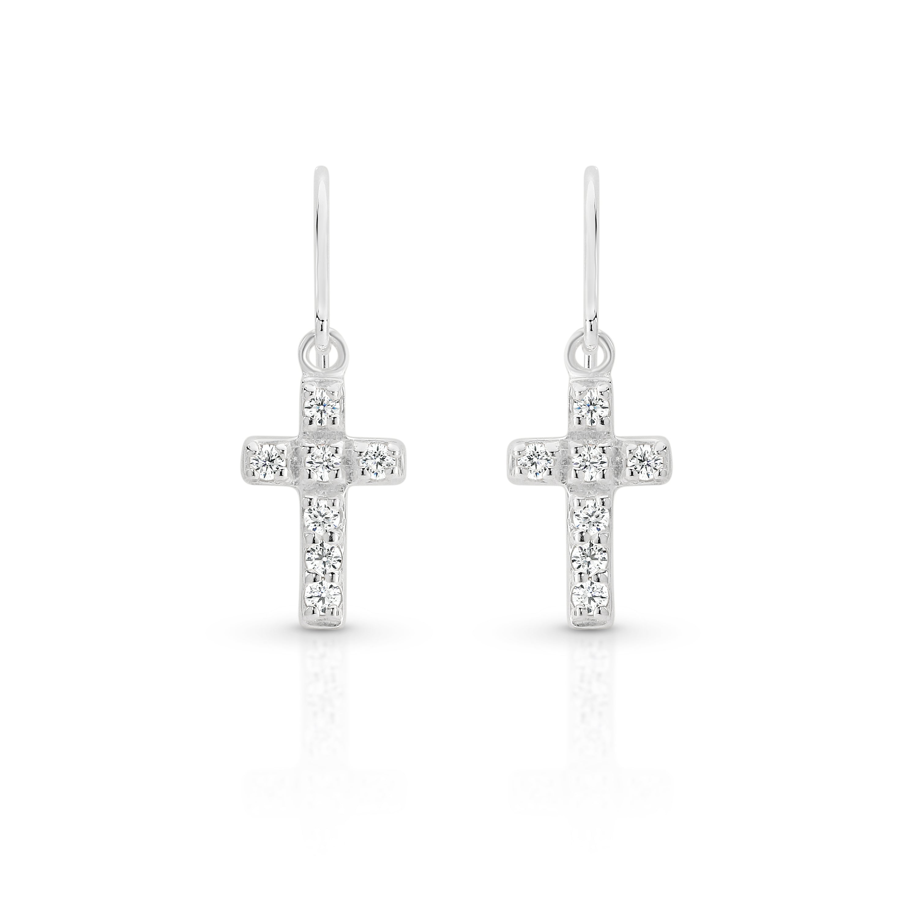 Silver cubic zirconia cross earrings