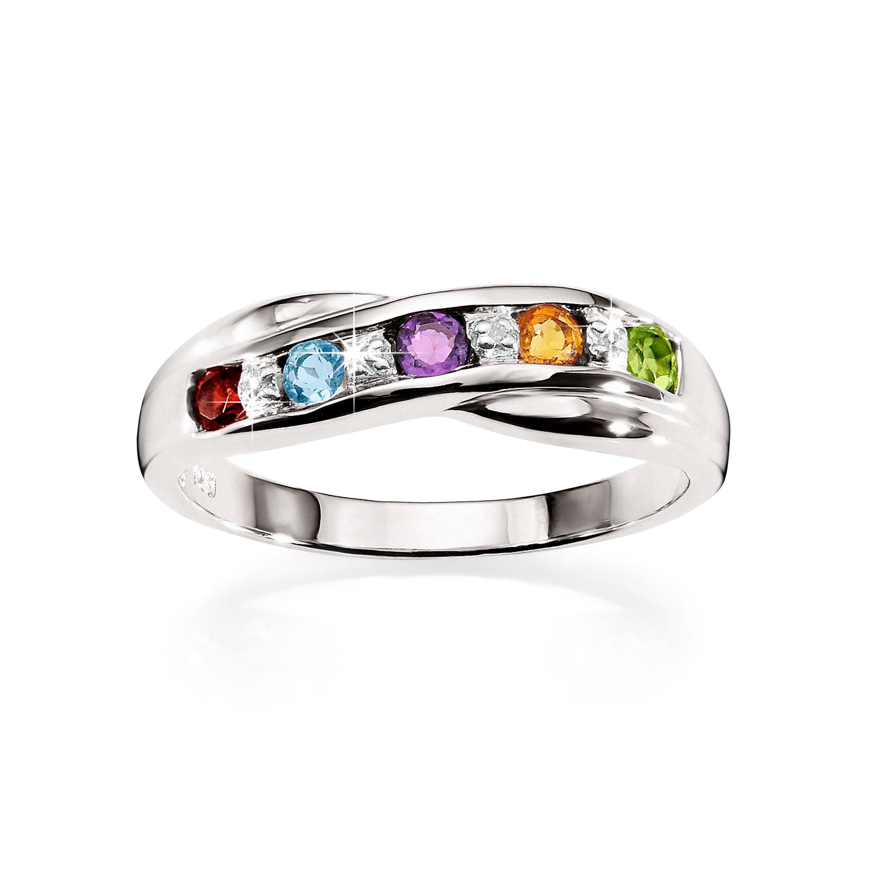 Silver diamond multi-colour ring