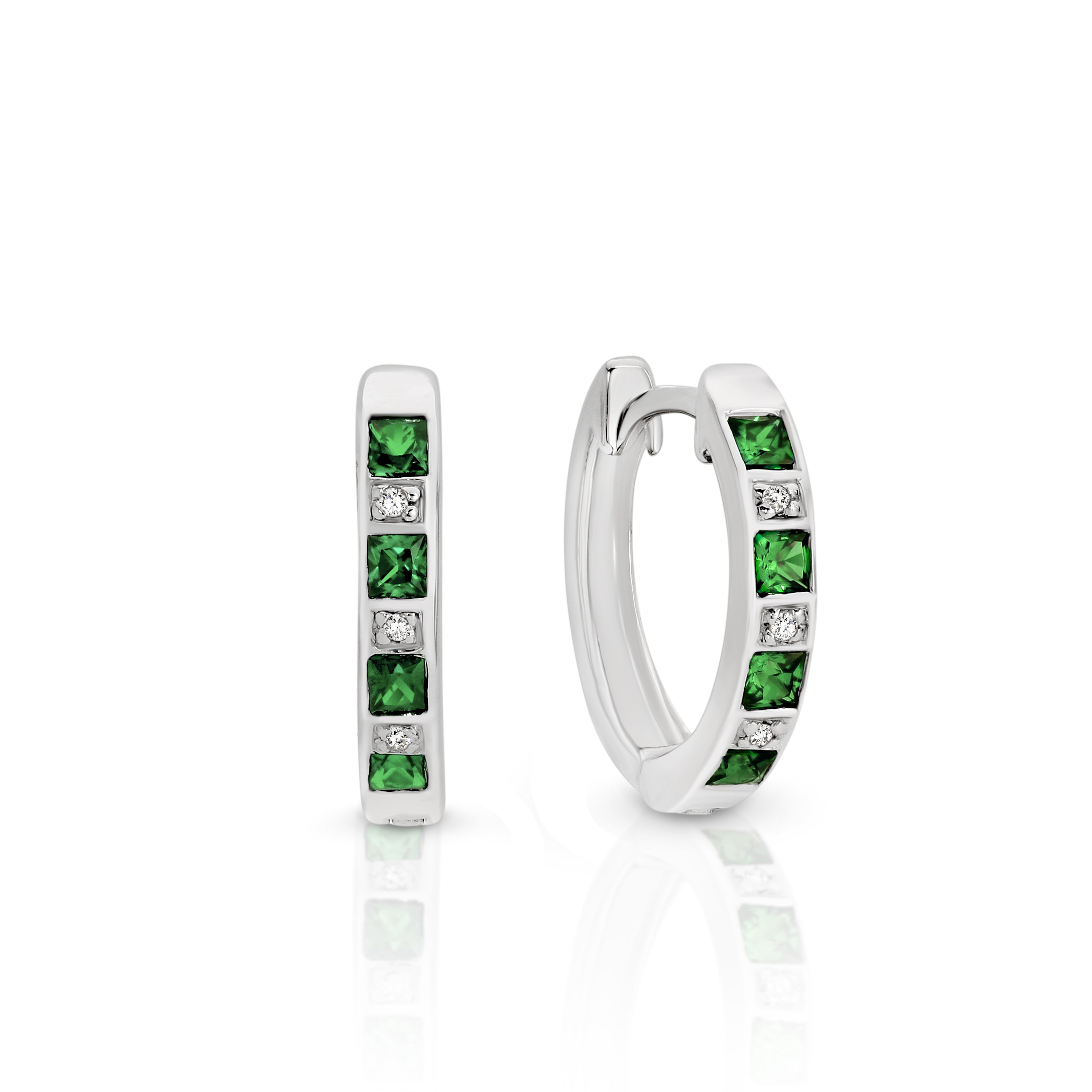 Silver cr emerald & diamond earrings