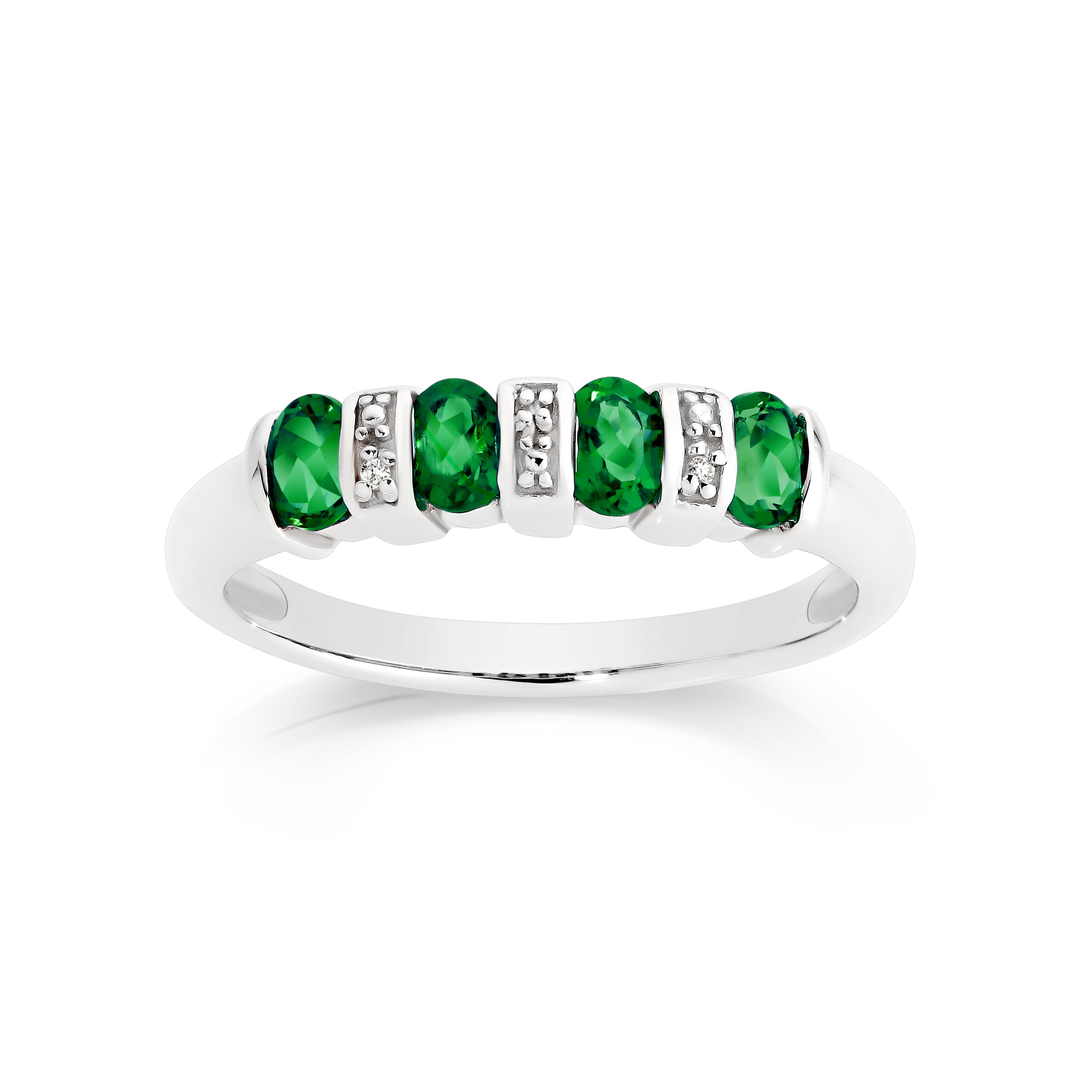 Silver cr emerald & diamond ring
