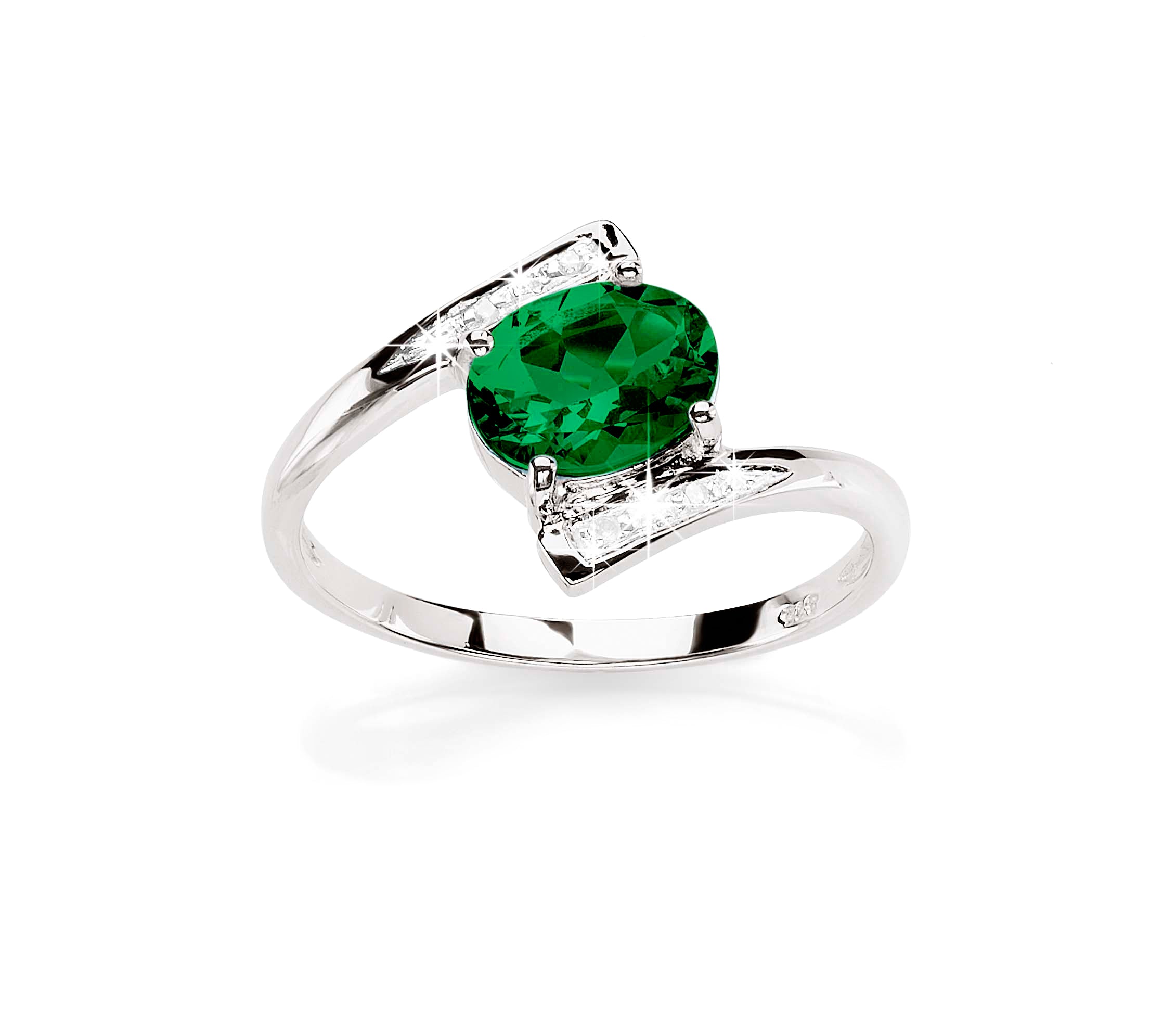 Silver cr emerald & diamond ring
