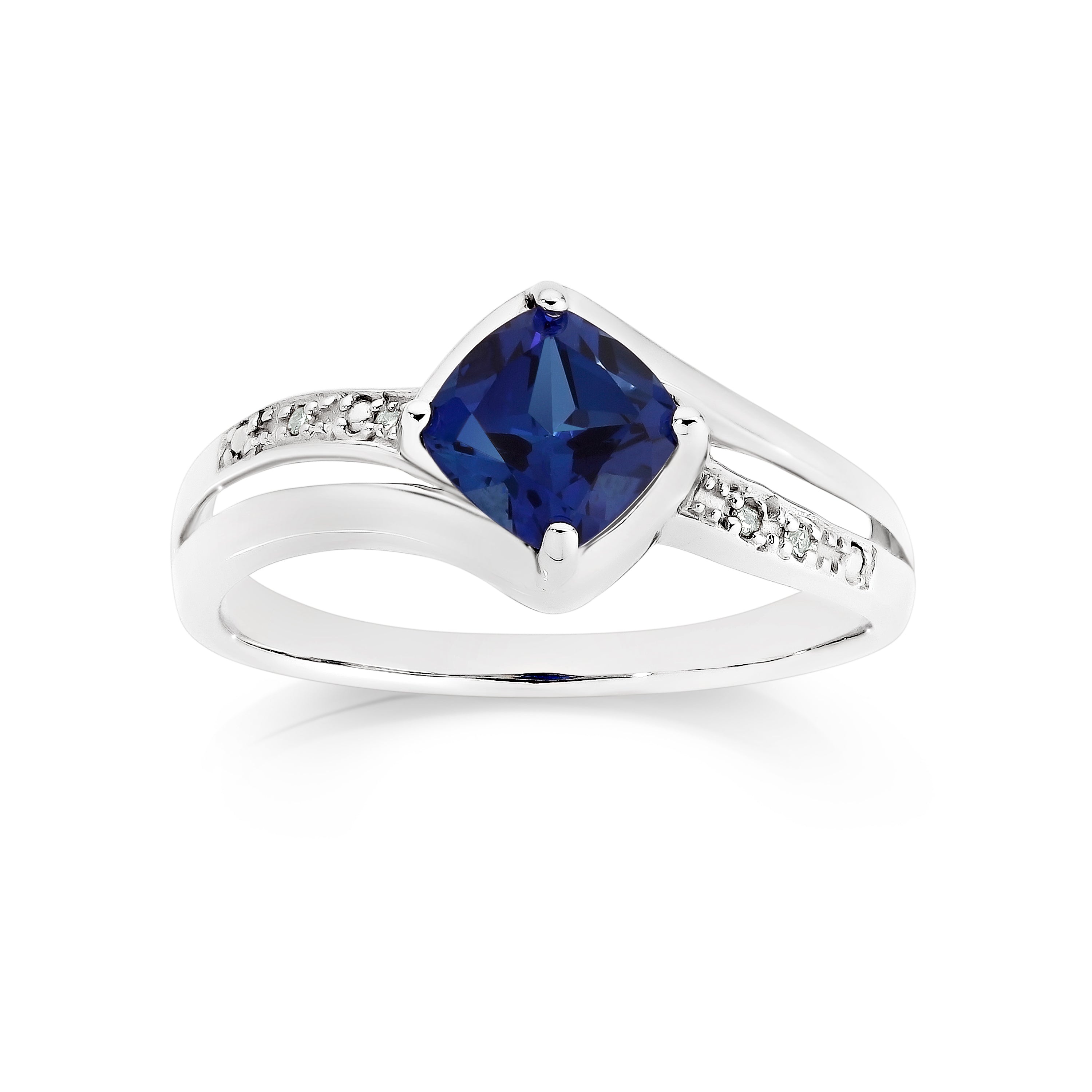Silver cr sapphire & diamond ring