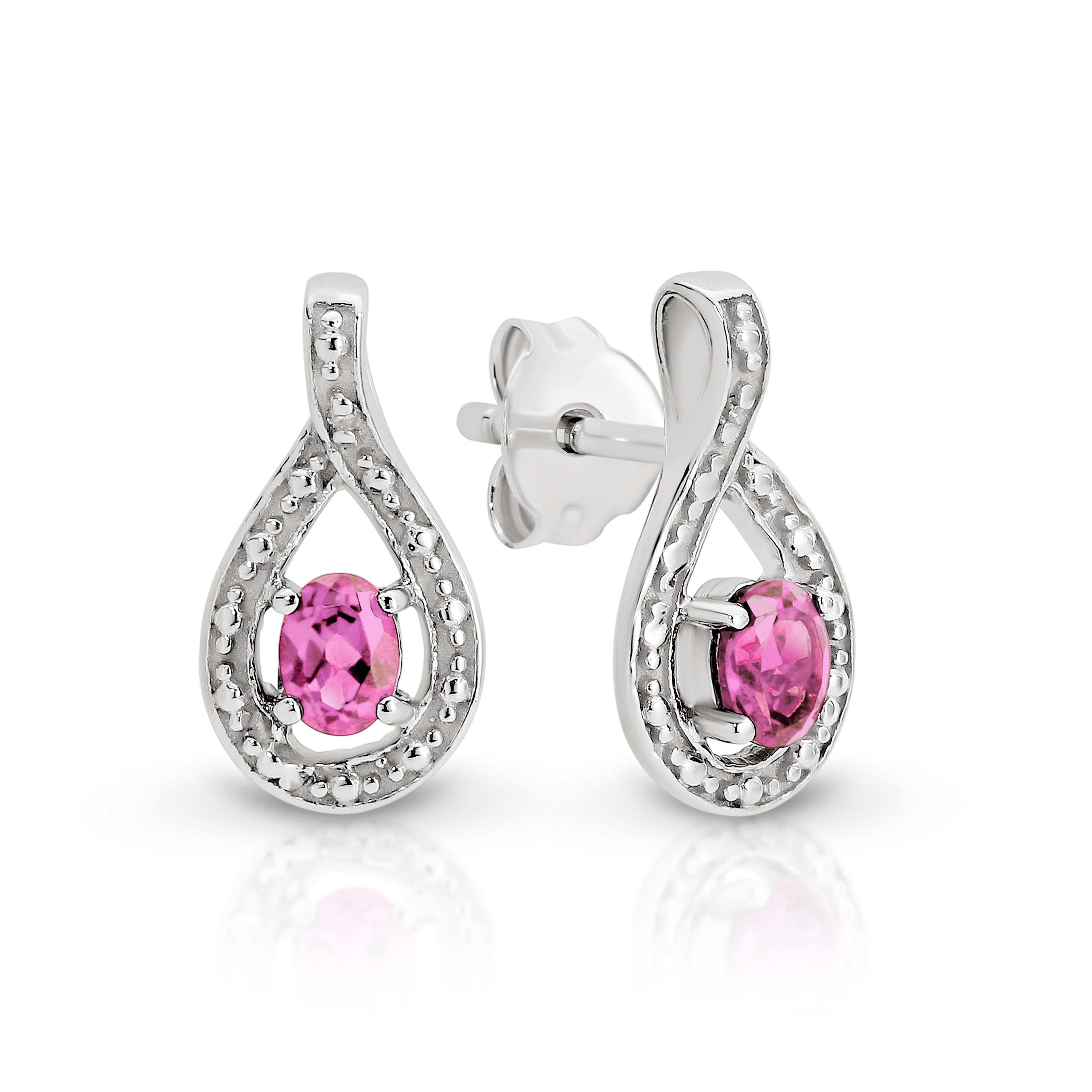 Silver cr pink sapphire & diamond earrings