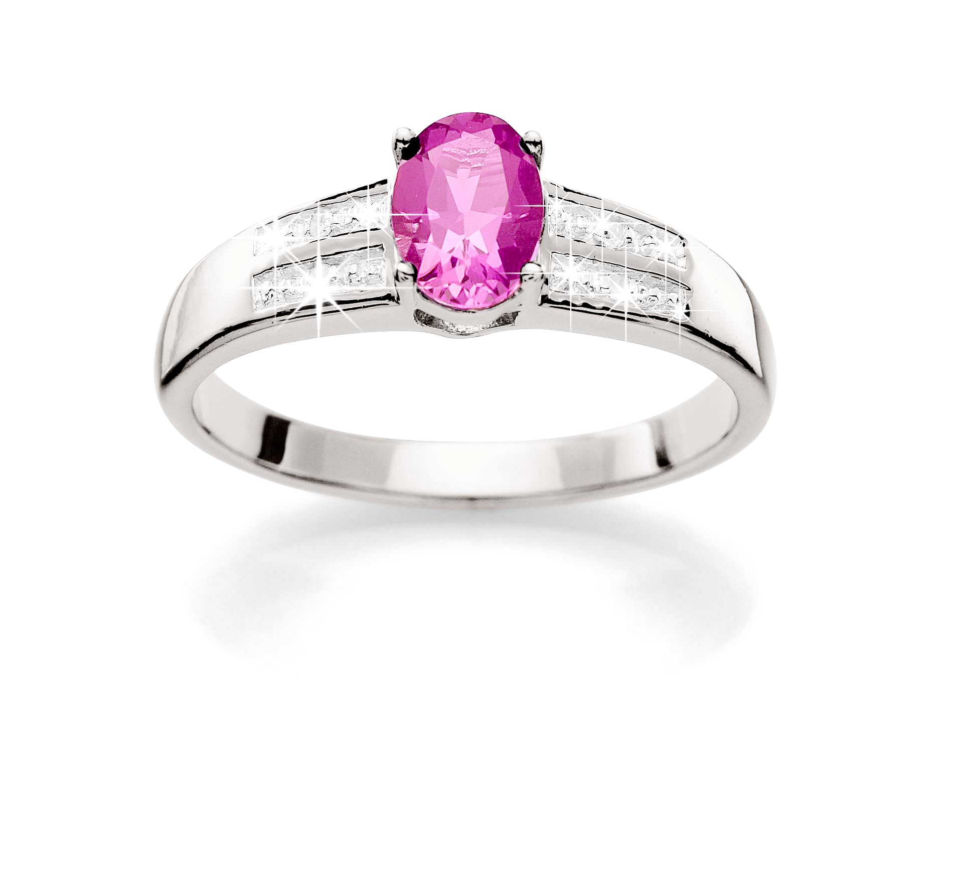 Silver cr pink sapphire & diamond ring