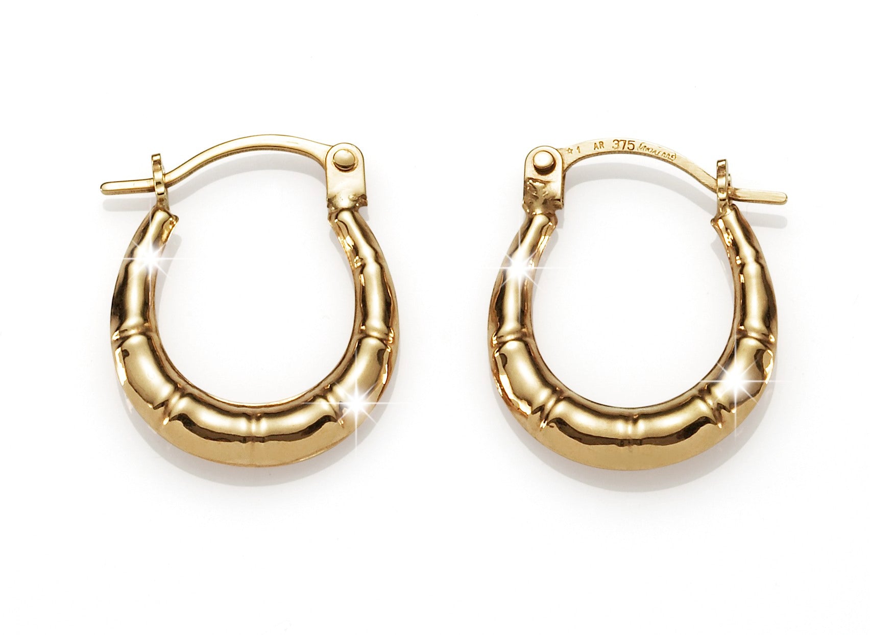 9ct gold bamboo hoops 10mm