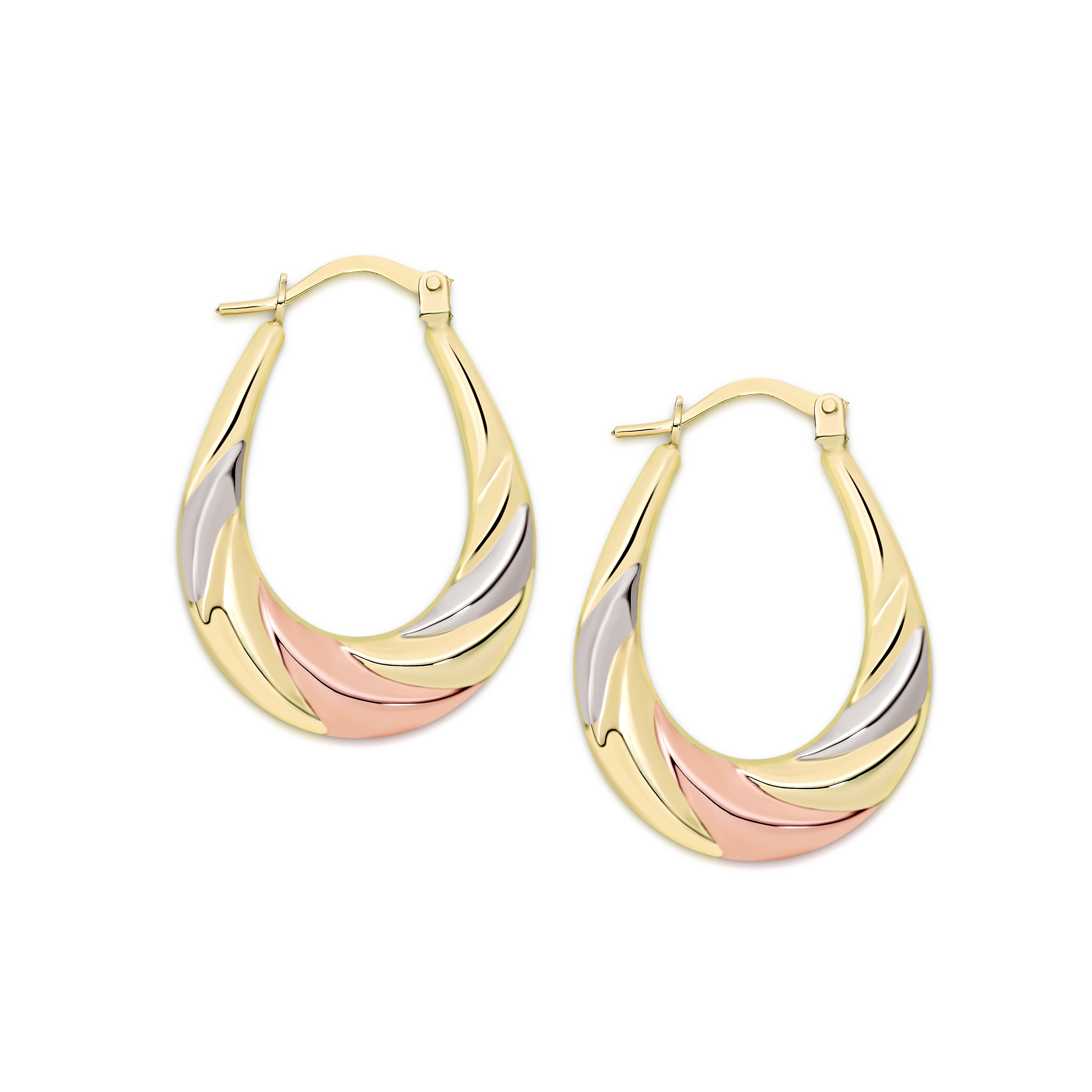 9ct gold 3 tone oval hoops 12x17mm
