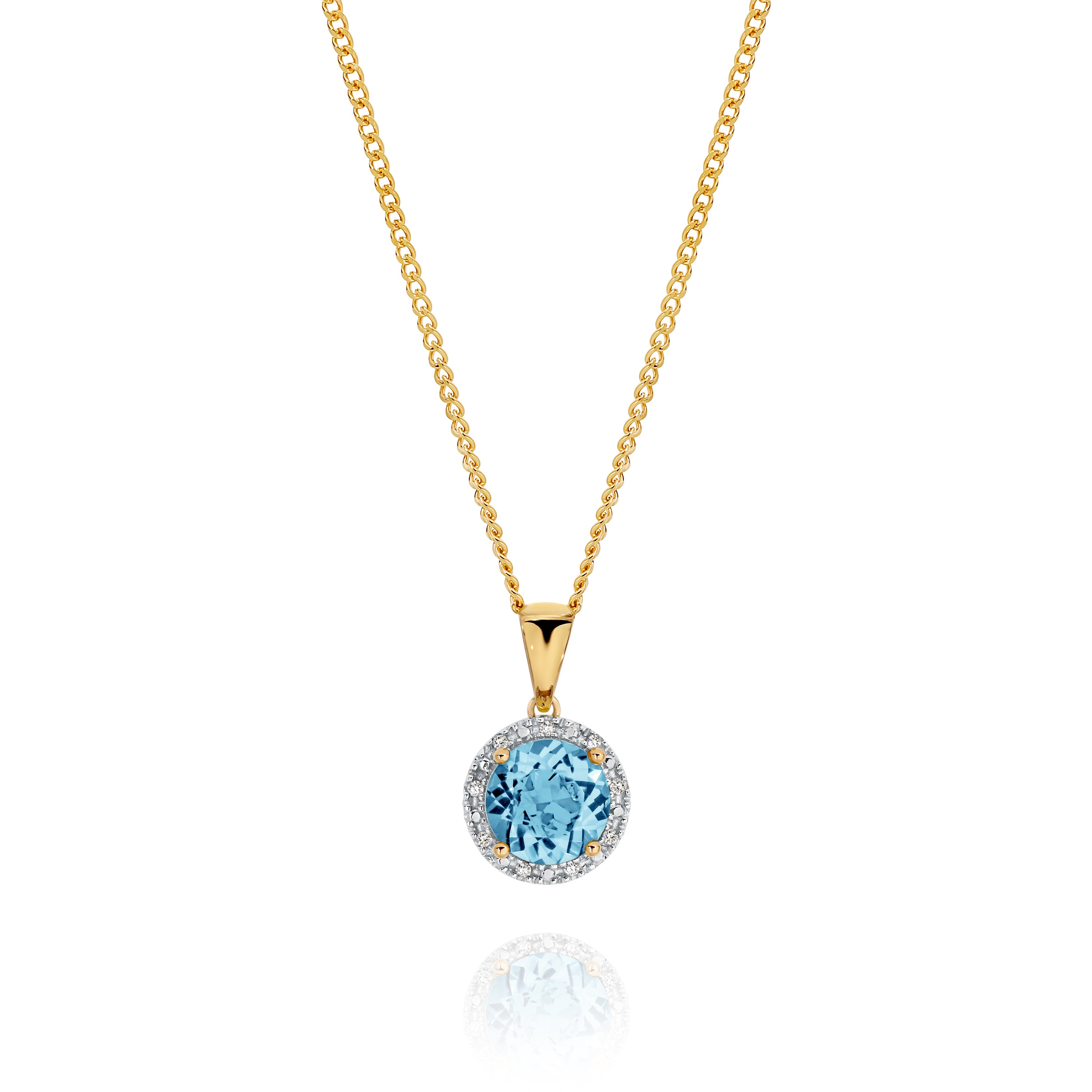 9ct gold blue topaz & diamond pendant