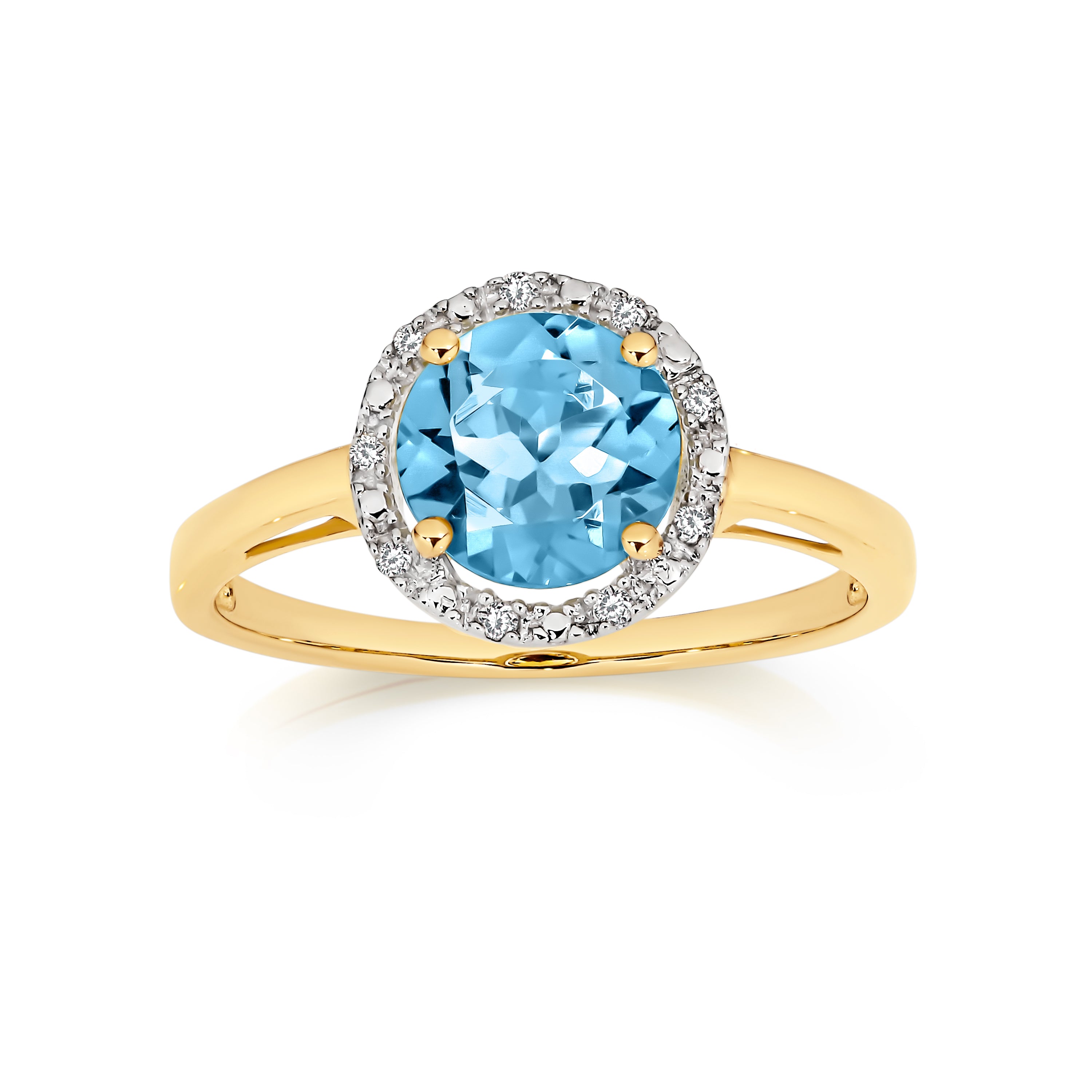 9ct gold blue topaz & diamond ring
