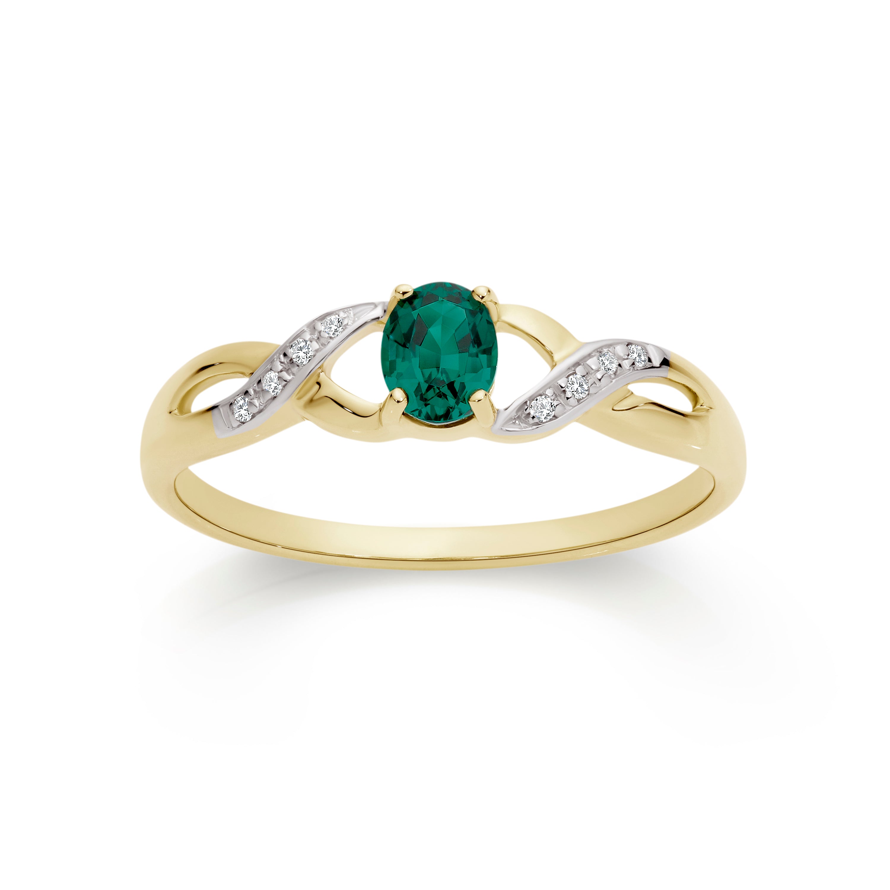 9ct gold emerald & diamond ring