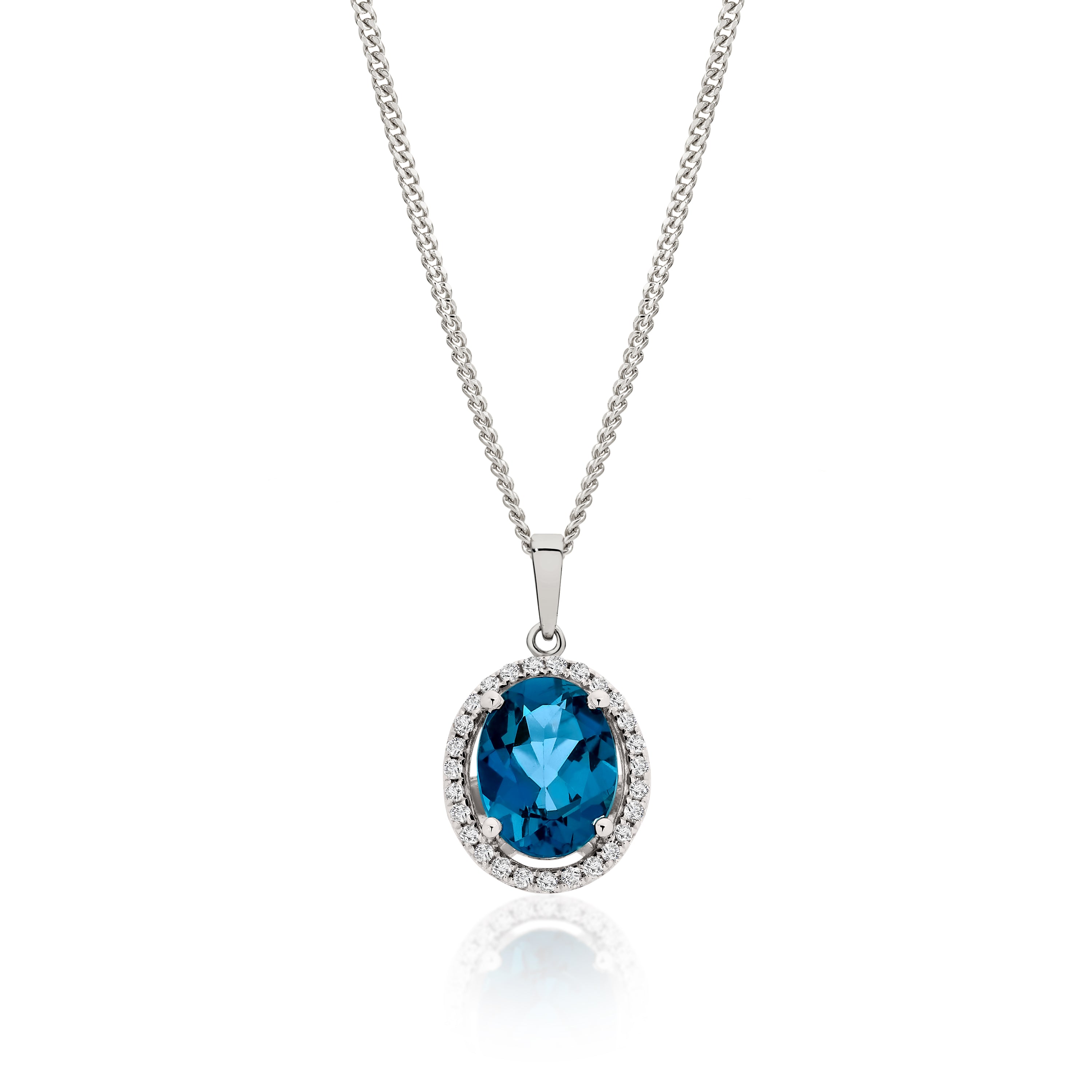9ct white gold london blue topaz & diamond pendant