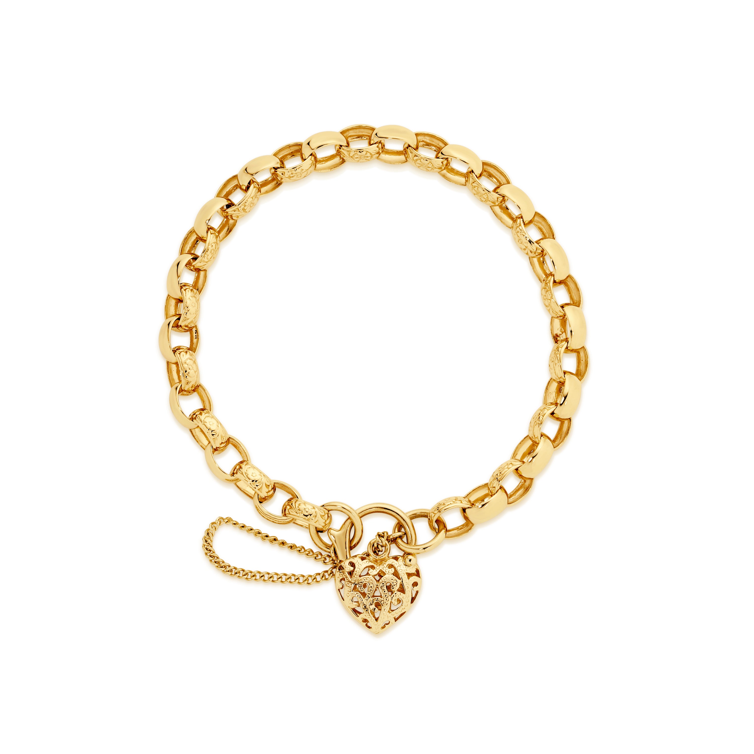 9ct gold solid engraved padlock bracelet