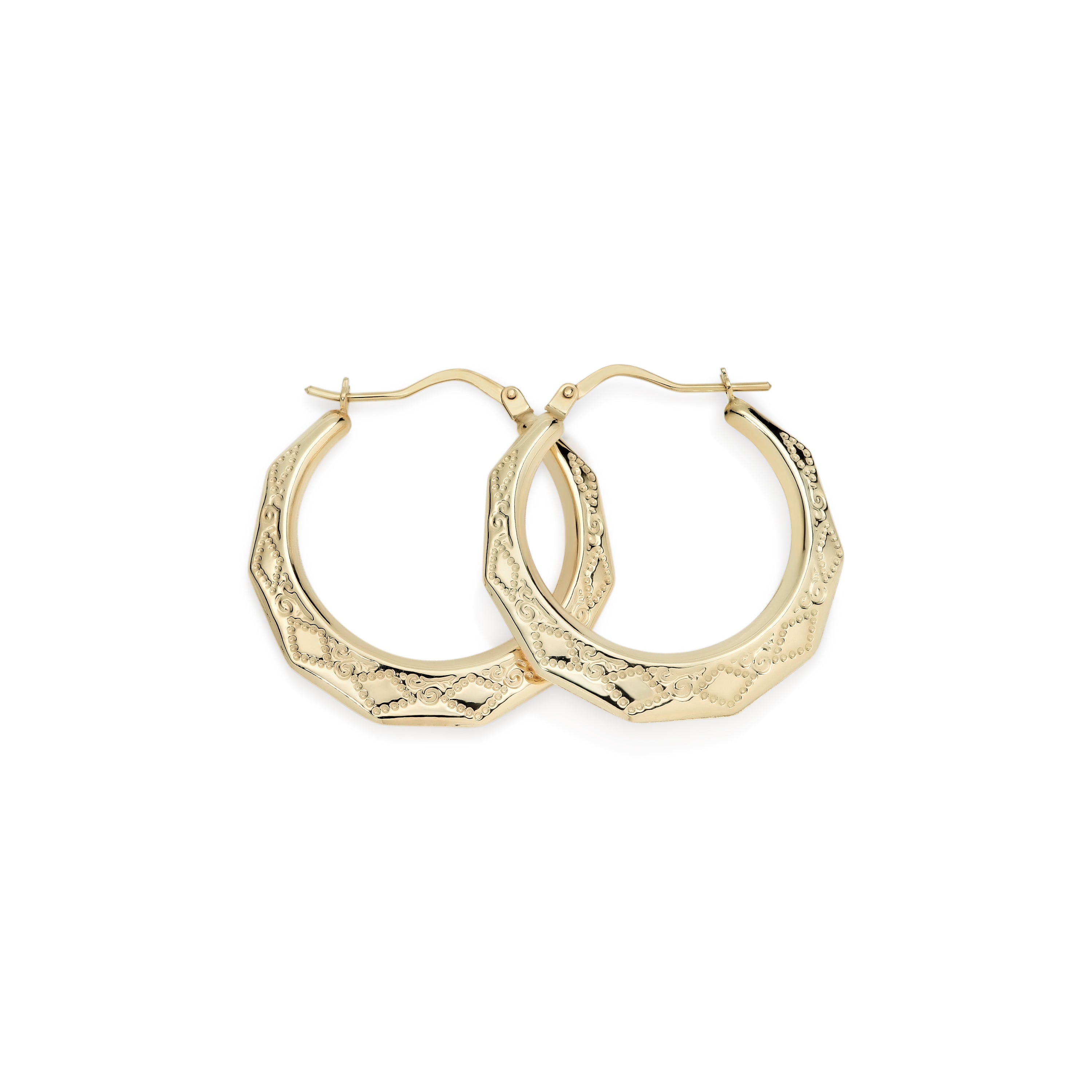9ct gold engraved hoops 12x18mm