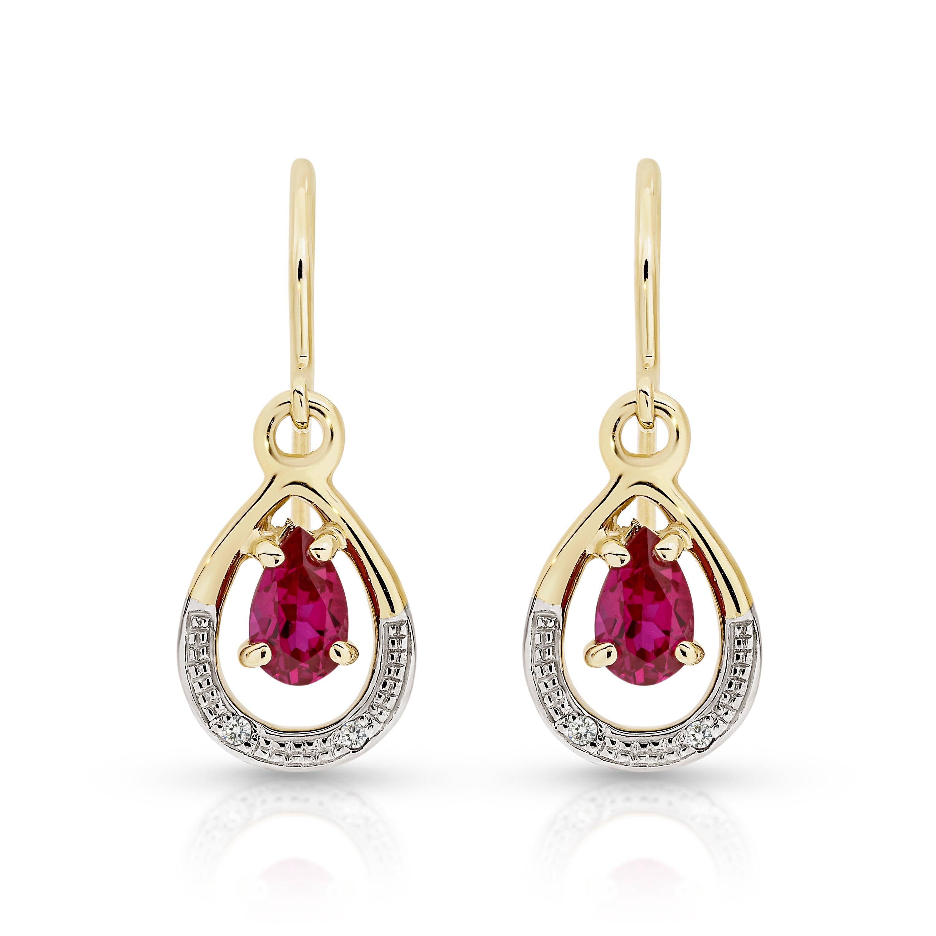 9ct cr ruby & diamond drop earrings