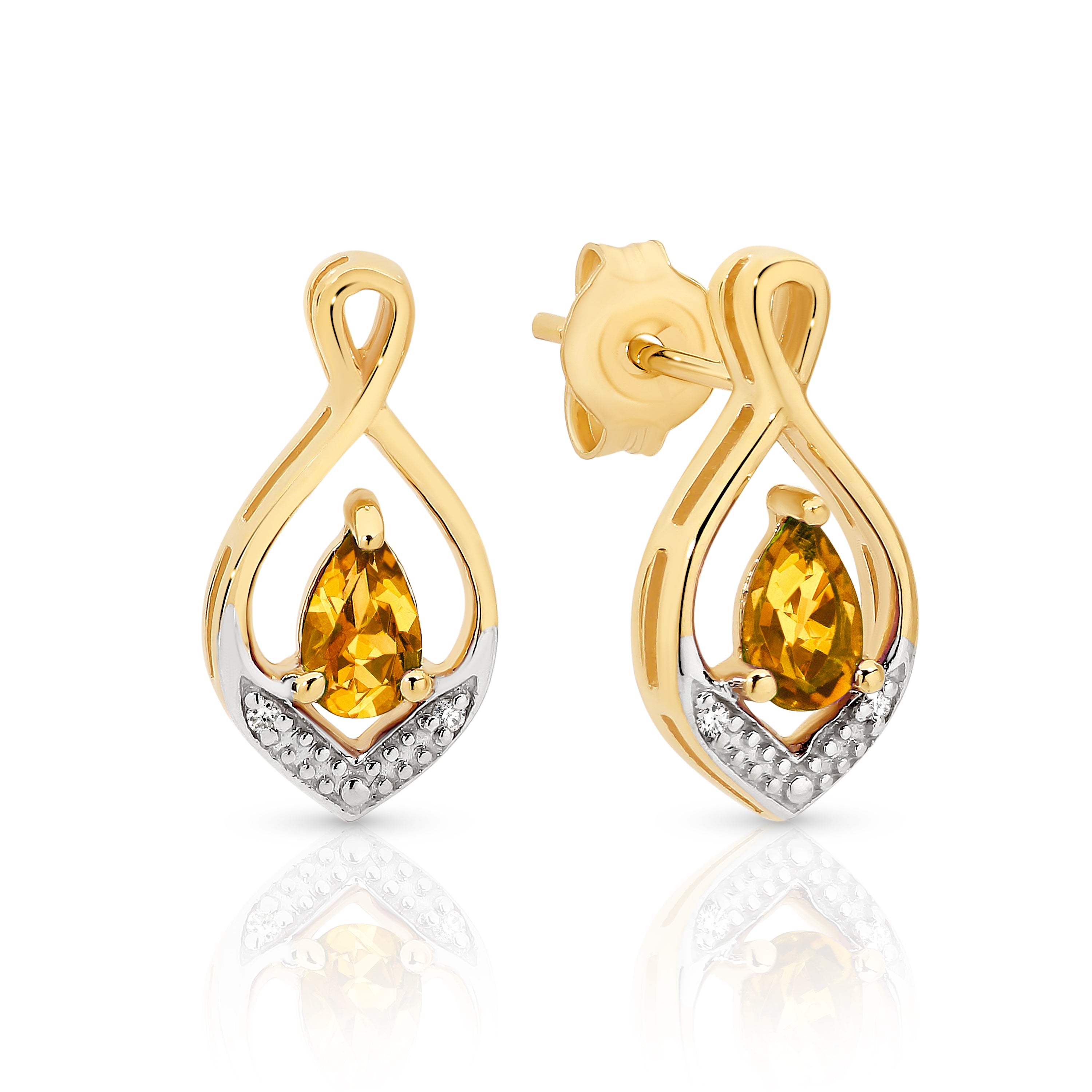 9ct citrine & diamond earrings