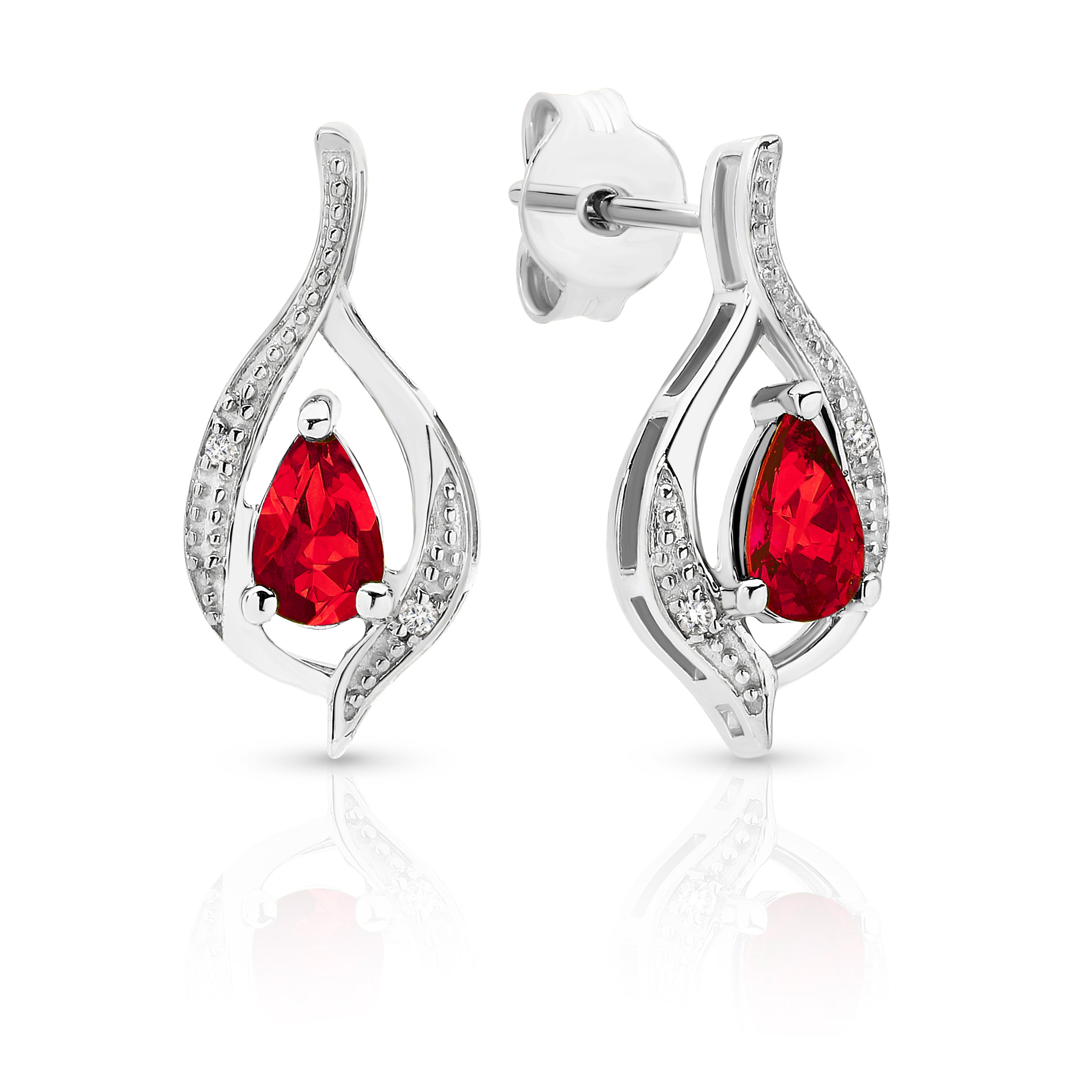 9ct white gold cr ruby & diamond earrings