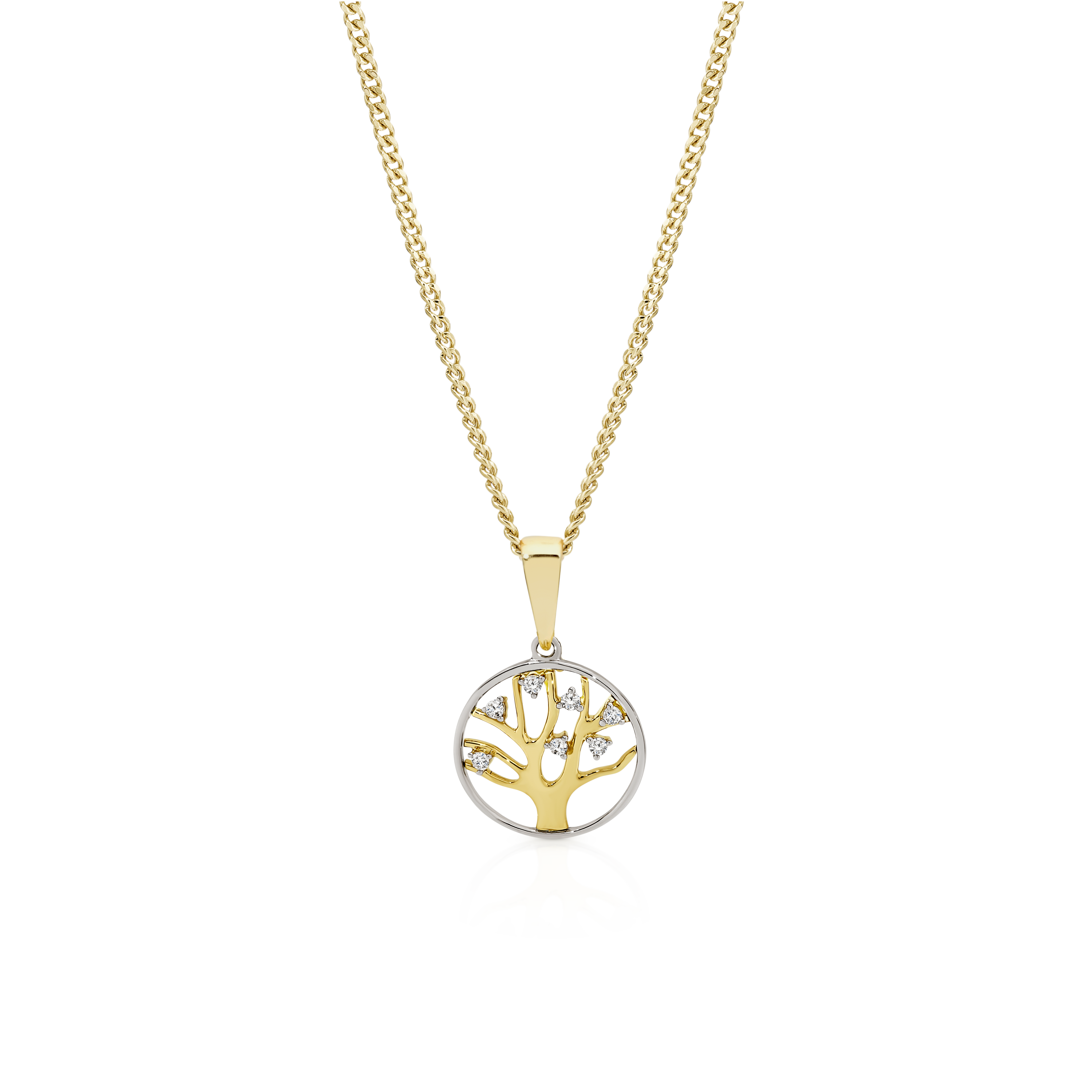 9ct gold 0.05ct diamond tree of life pendant