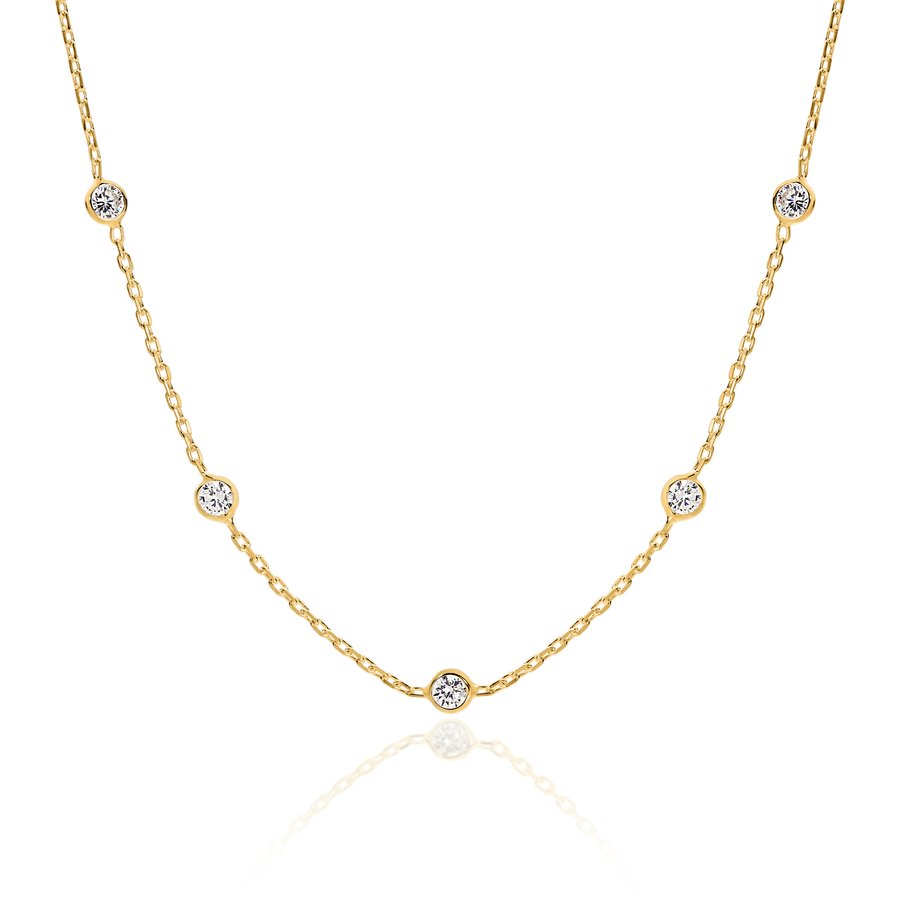 9ct gold cubic zirconia station necklet