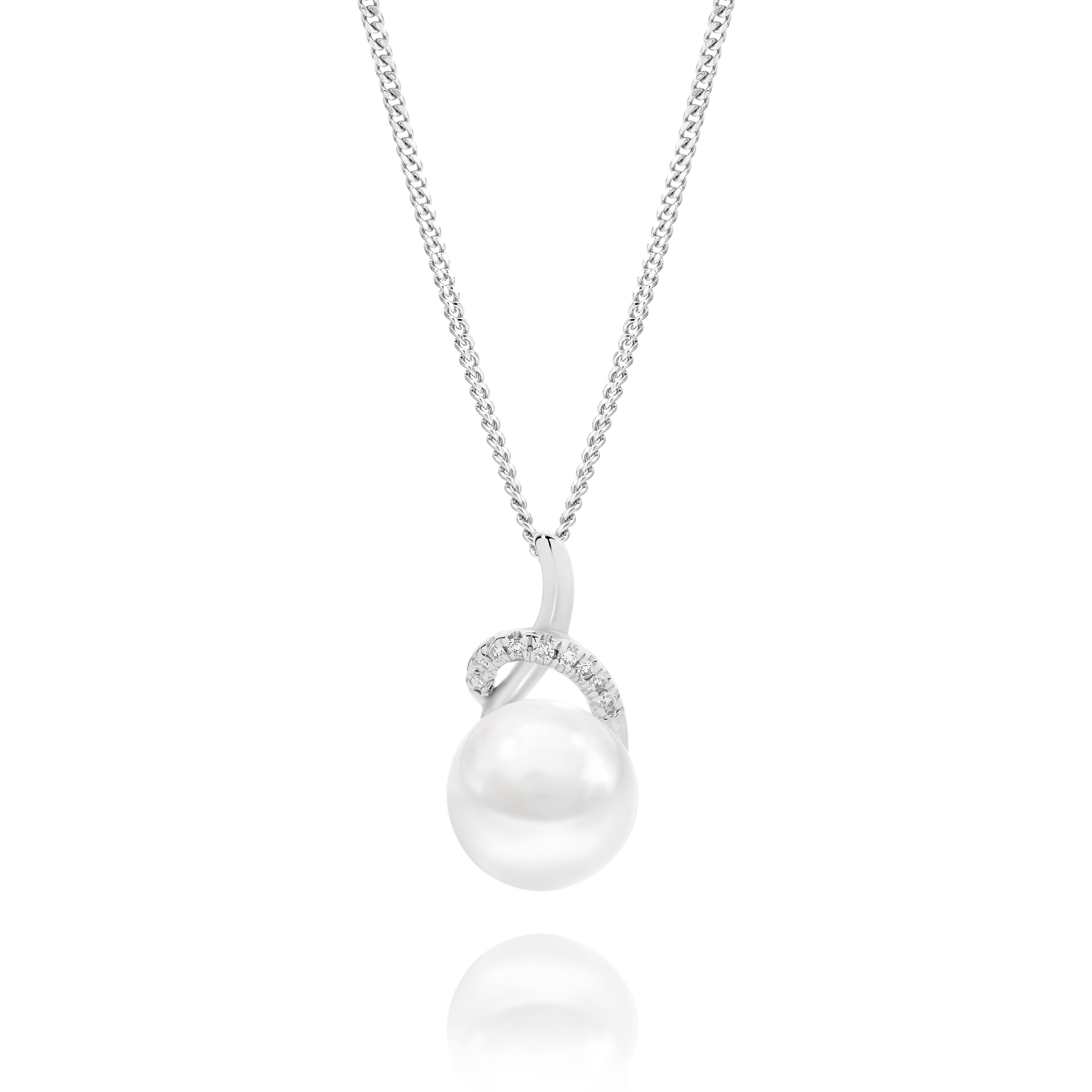 9ct white gold pearl and diamond slider pendant