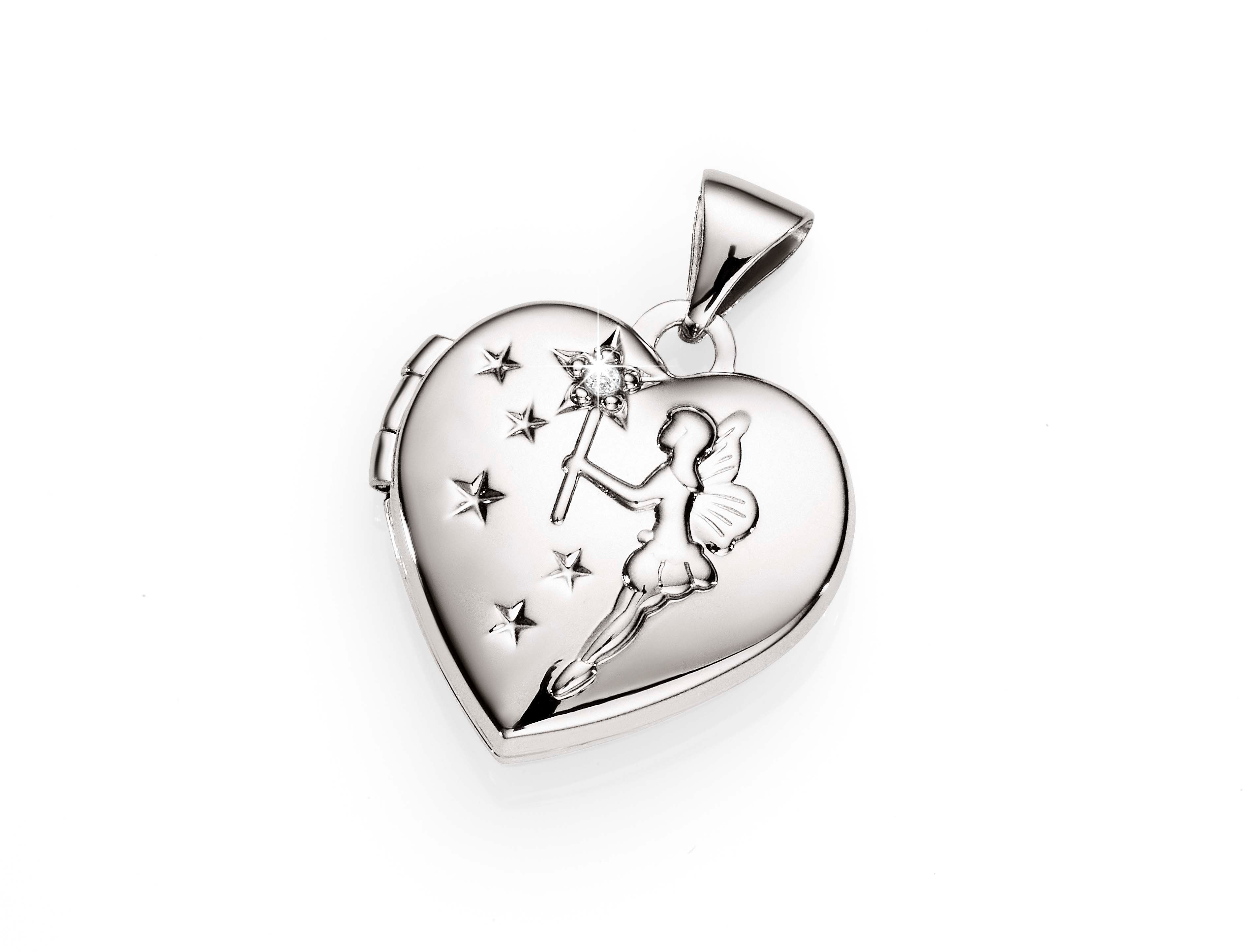 Silver diamond set heart shaped Fairy locket