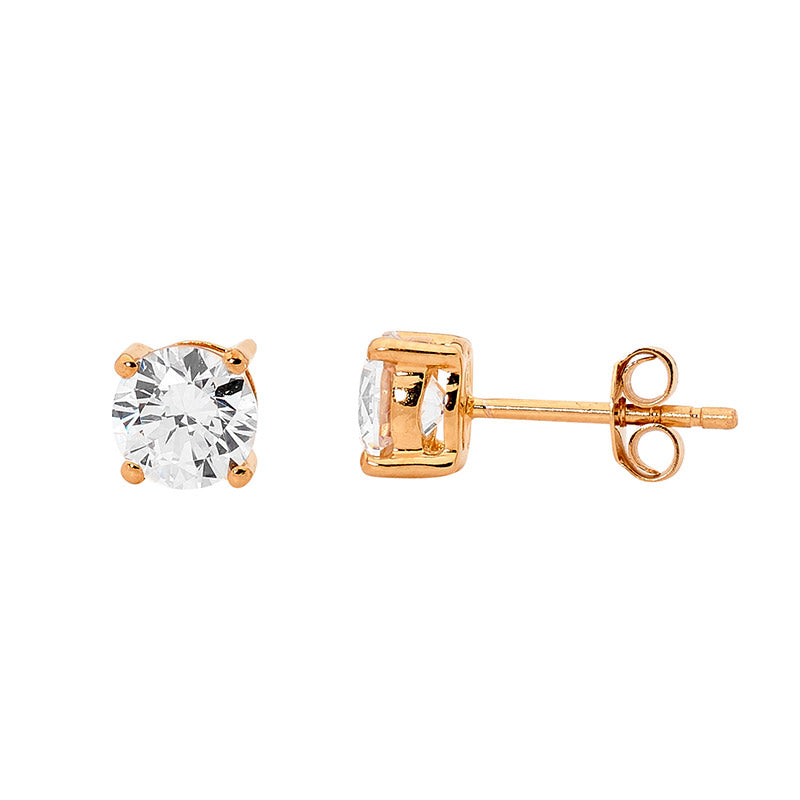 ELLANI Silver Plated Round CZ Claw Set Studs