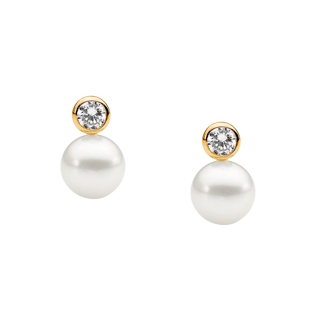 ELLANI Silver Plated Bezel Sett CZ Studs with Peal Drop
