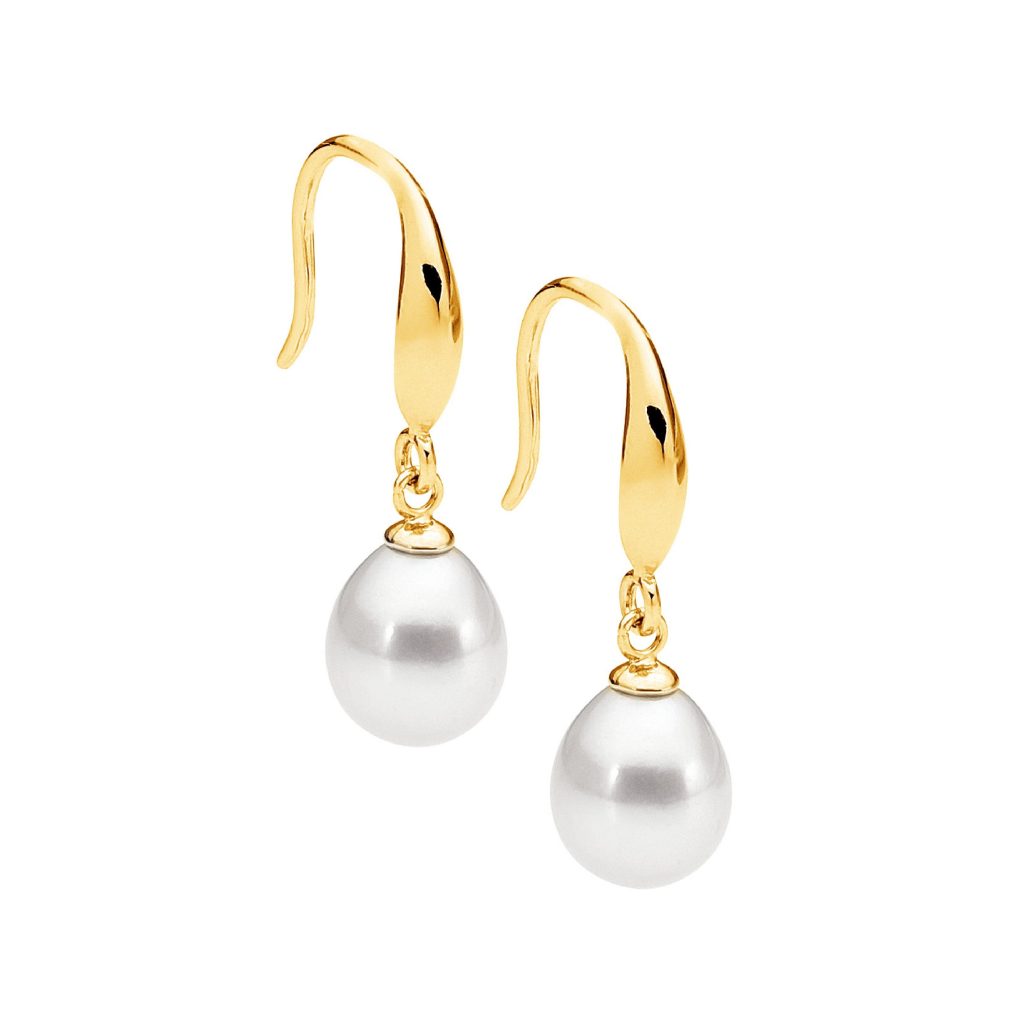ELLANI Silver Gold Plated Freshwater Pearl Drop Earrings