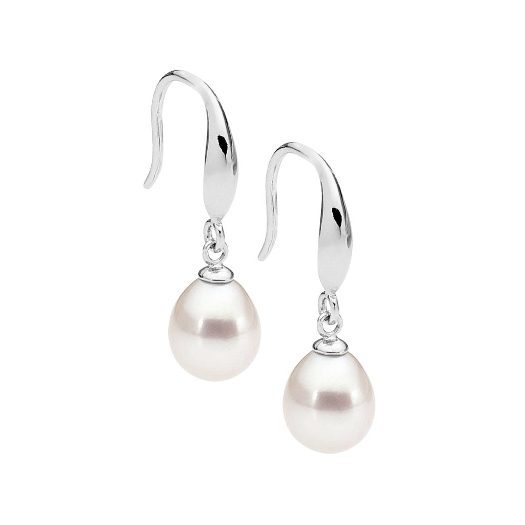 ELLANI Silver Freshwater Pearl Drop Earrings