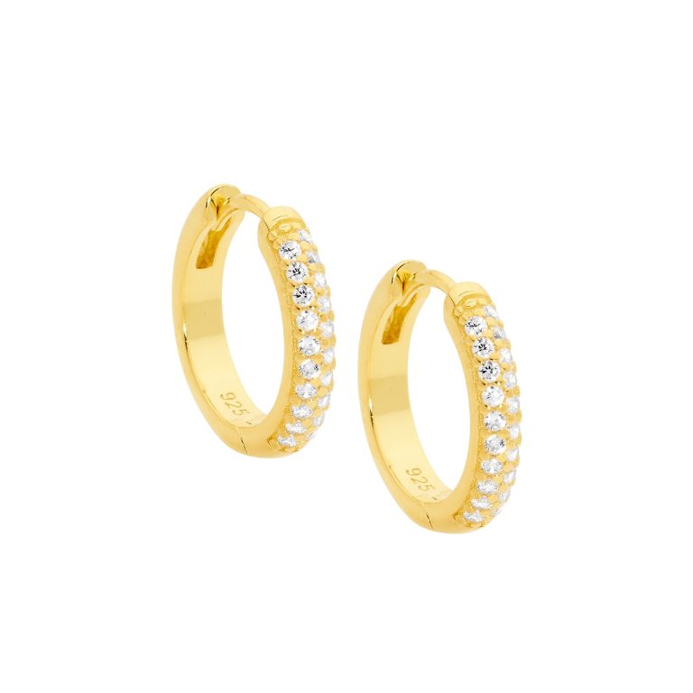 ELLANI Silver Gold Plated Cubic Zirconia Pave Hoop Earring