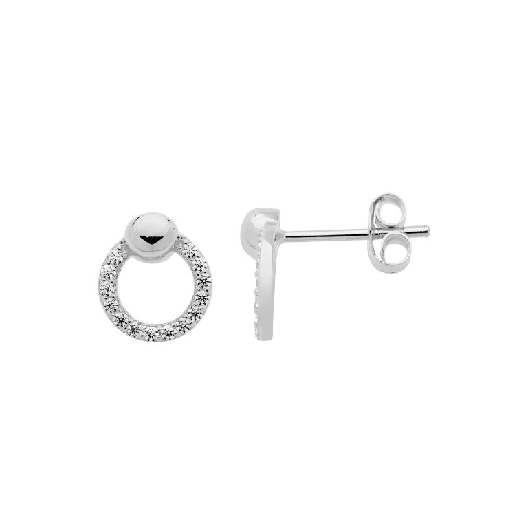 ELLANI Silver Open Circle Studs With Cubic Zirconia