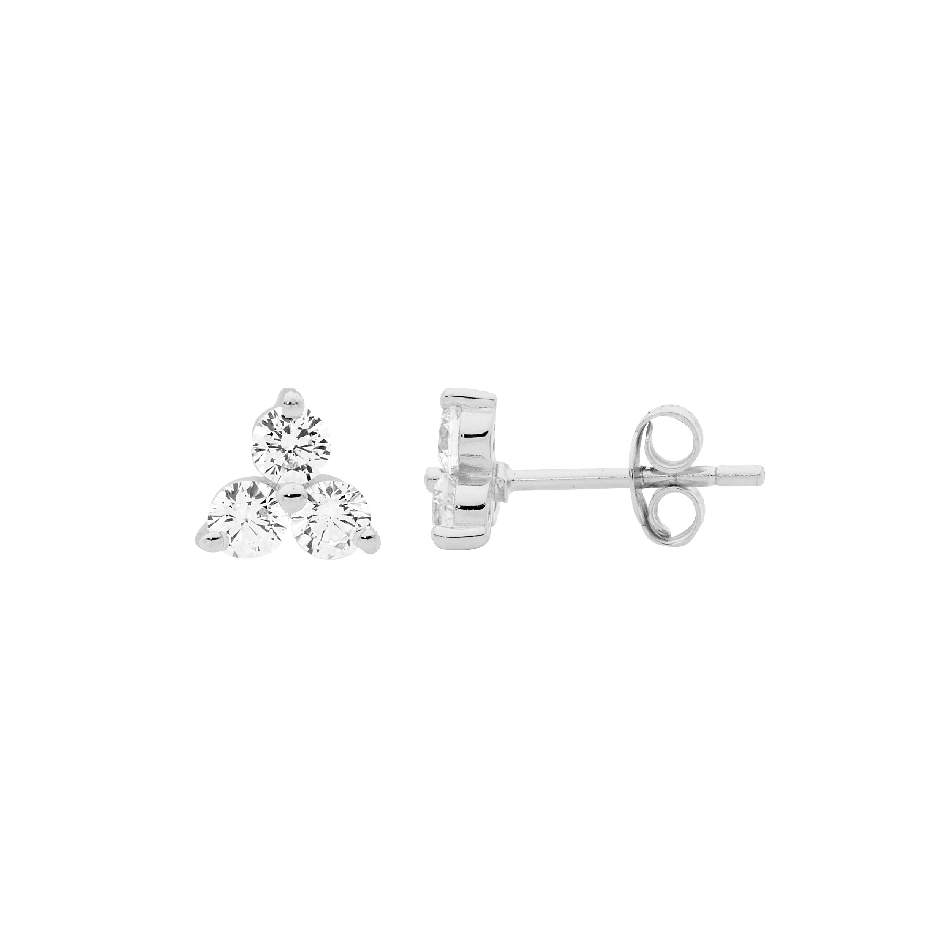 ELLANI Silver Cubic Zirconia Claw Set Stud Earrings