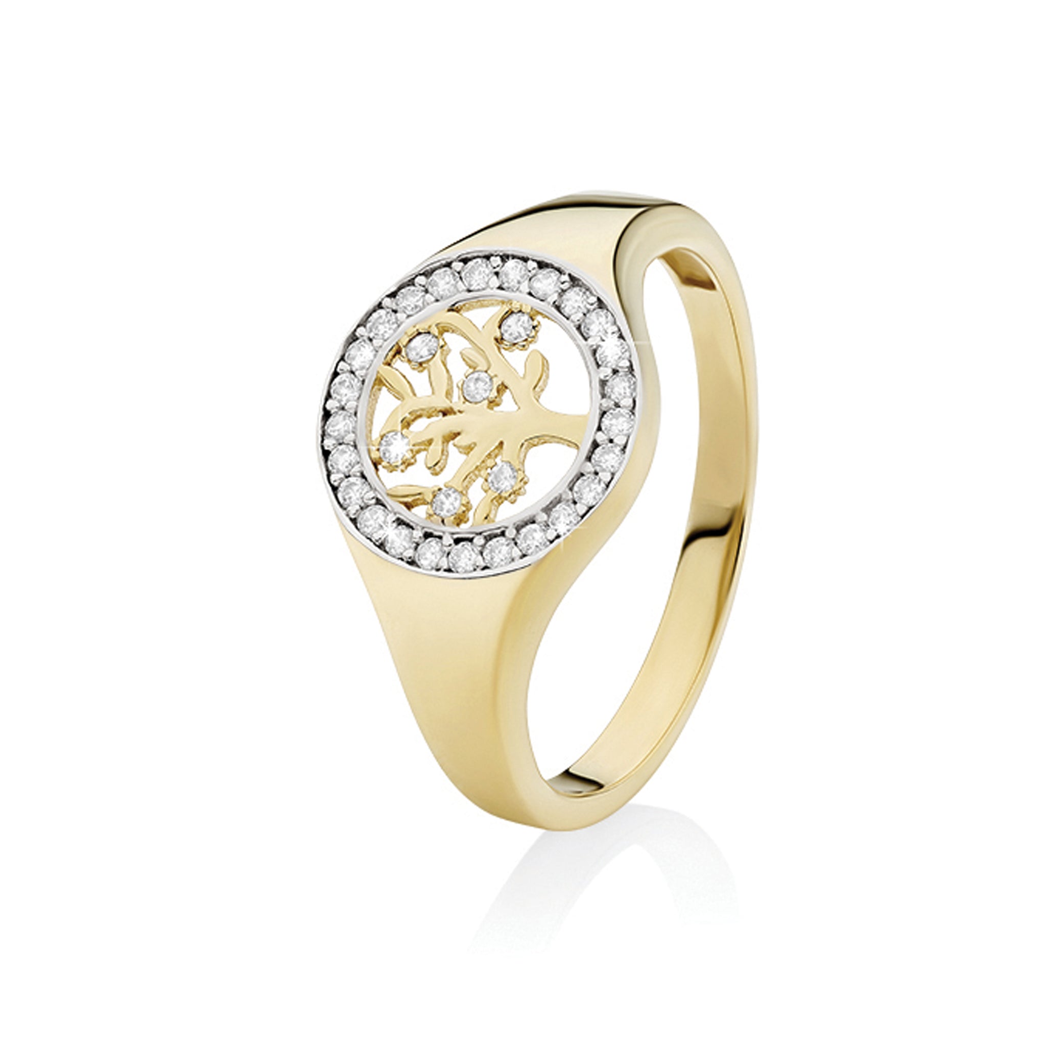 9ct gold cubic zirconia tree of life ring