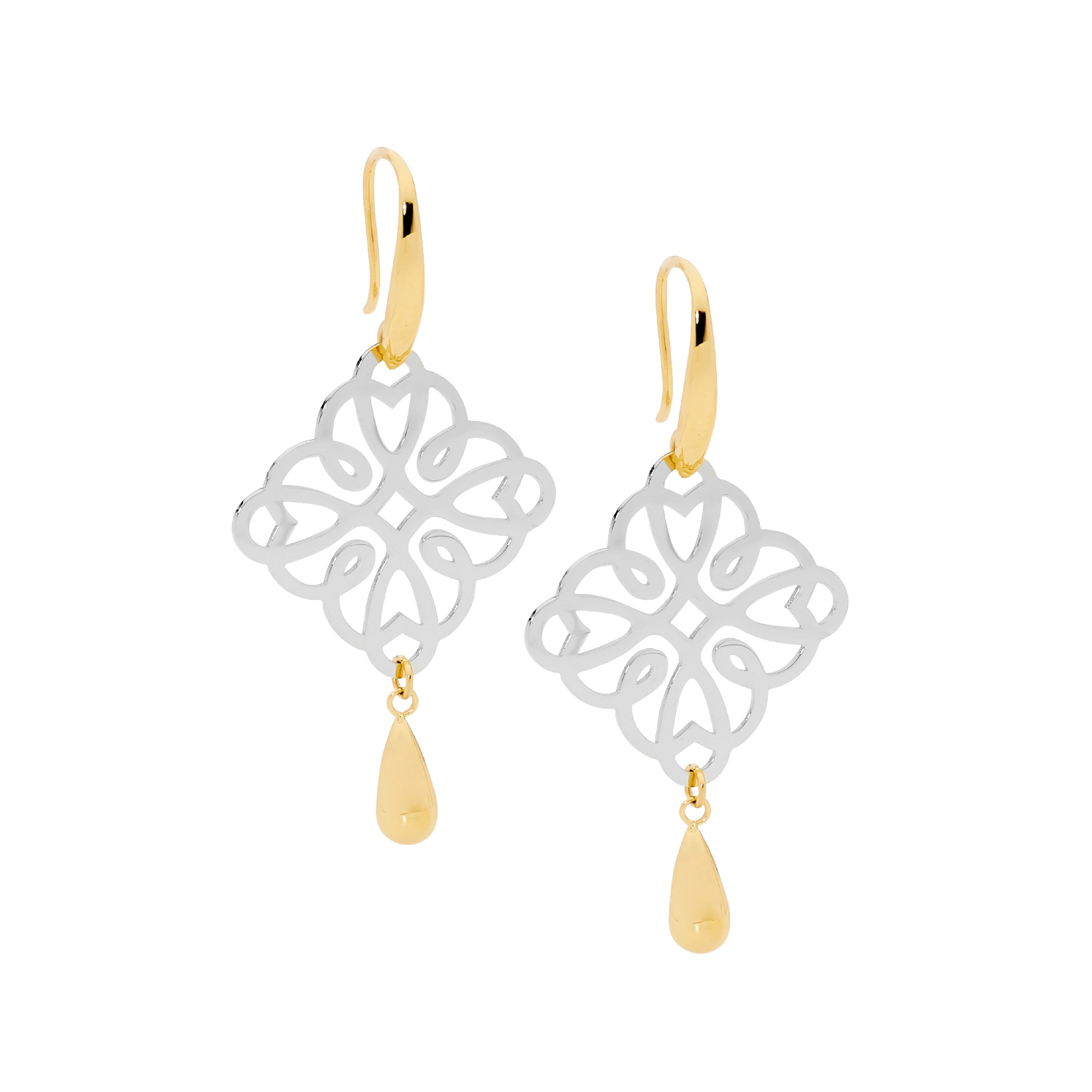 ELLANI Stainless Steel Drop Earrings with Gold Plating