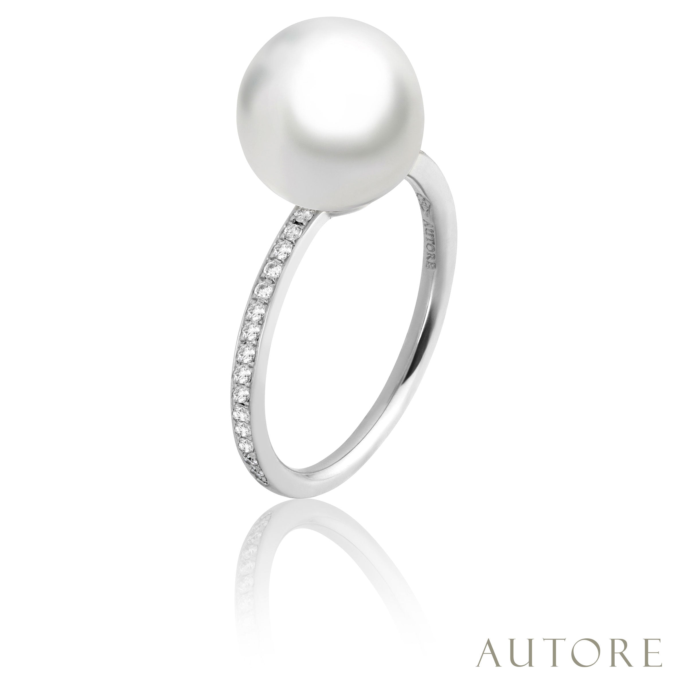 AUTORE 18ct white gold 10mm South Sea pearl and diamond ring