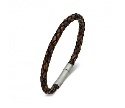 GTS plaited leather bracelet with stainless steel clasp