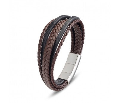 GTS multi strand black and brown leather bracelet