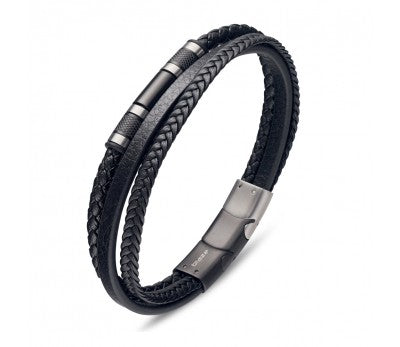 Multi strand black leather bracelet