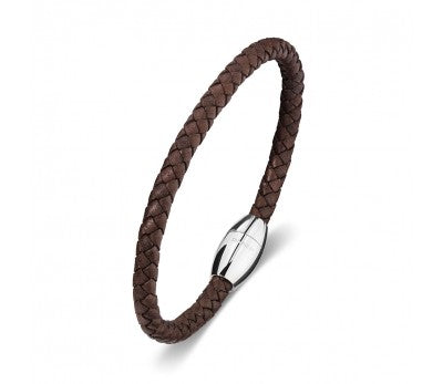 Brown leather bracelet with stainless steel clasp