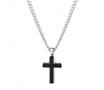 Stainless Steel Black Cross With 55cm Curb Chain