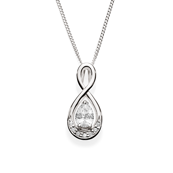 Silver pear shape cubic zirconia infinity necklace